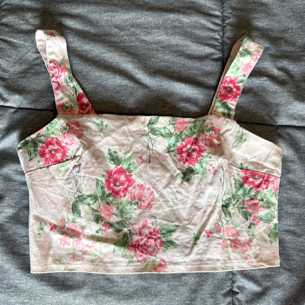 Trixxi Pink and Green Floral Tank Top